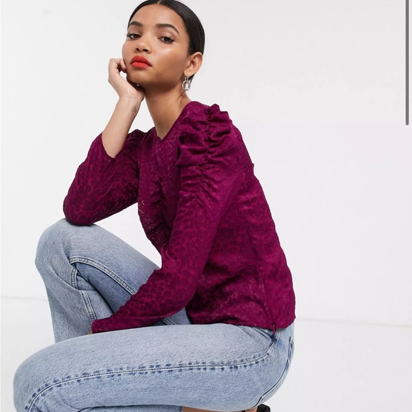 & Other Stories purple leopard print sheer puff sleeve blouse - Picture 9 of 11